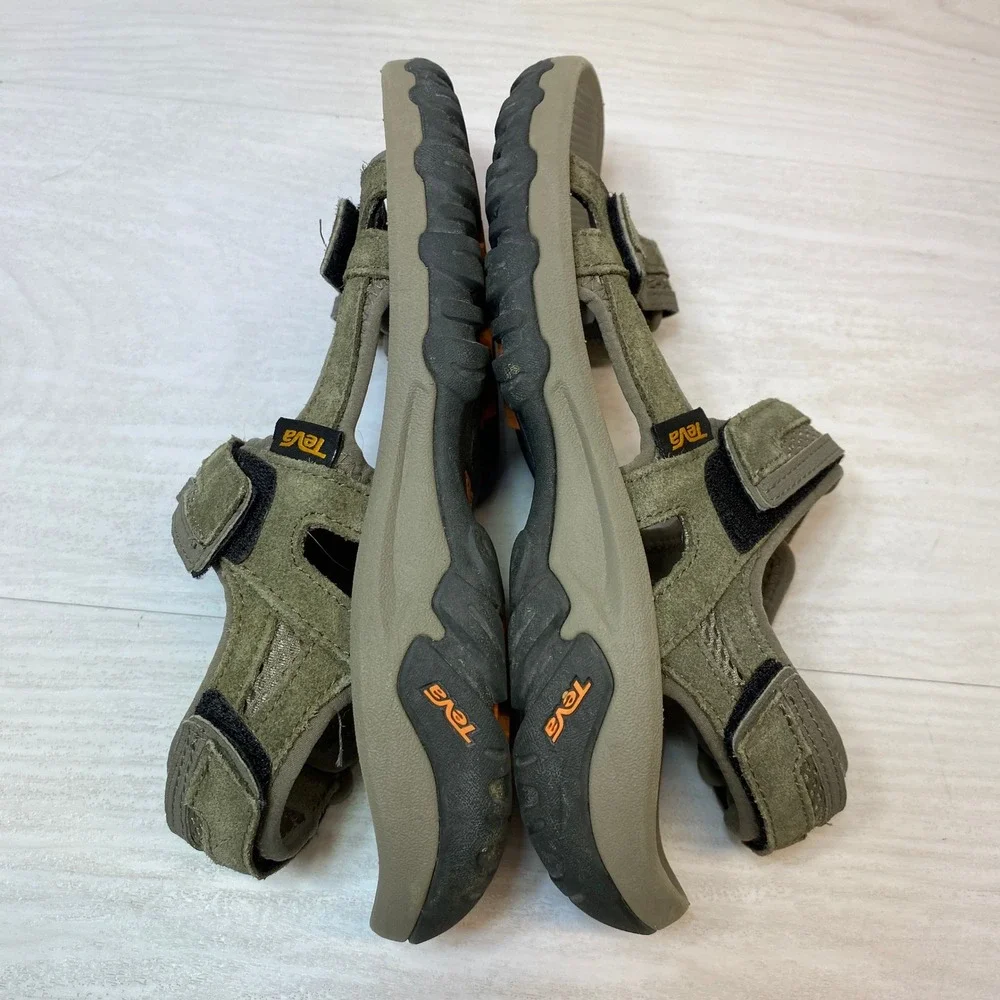 Teva Mens 8 Terra Fi 4 Hiking Sandals Sport Suede Olive Green 1002433 Strappy